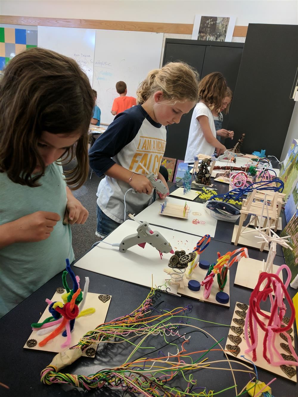 Students working with glue guns