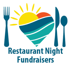 A cutlery set around a heart with a sunburst on one side. "Restaurant Night Fundraisers"