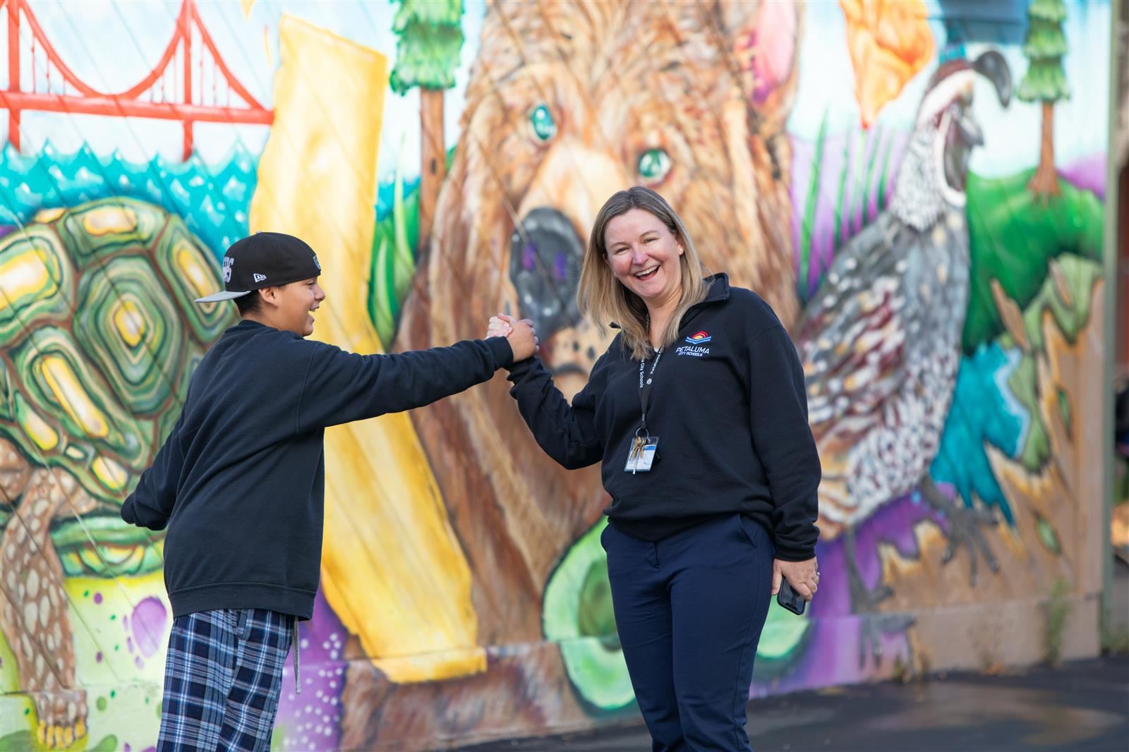  Principal greeting a student