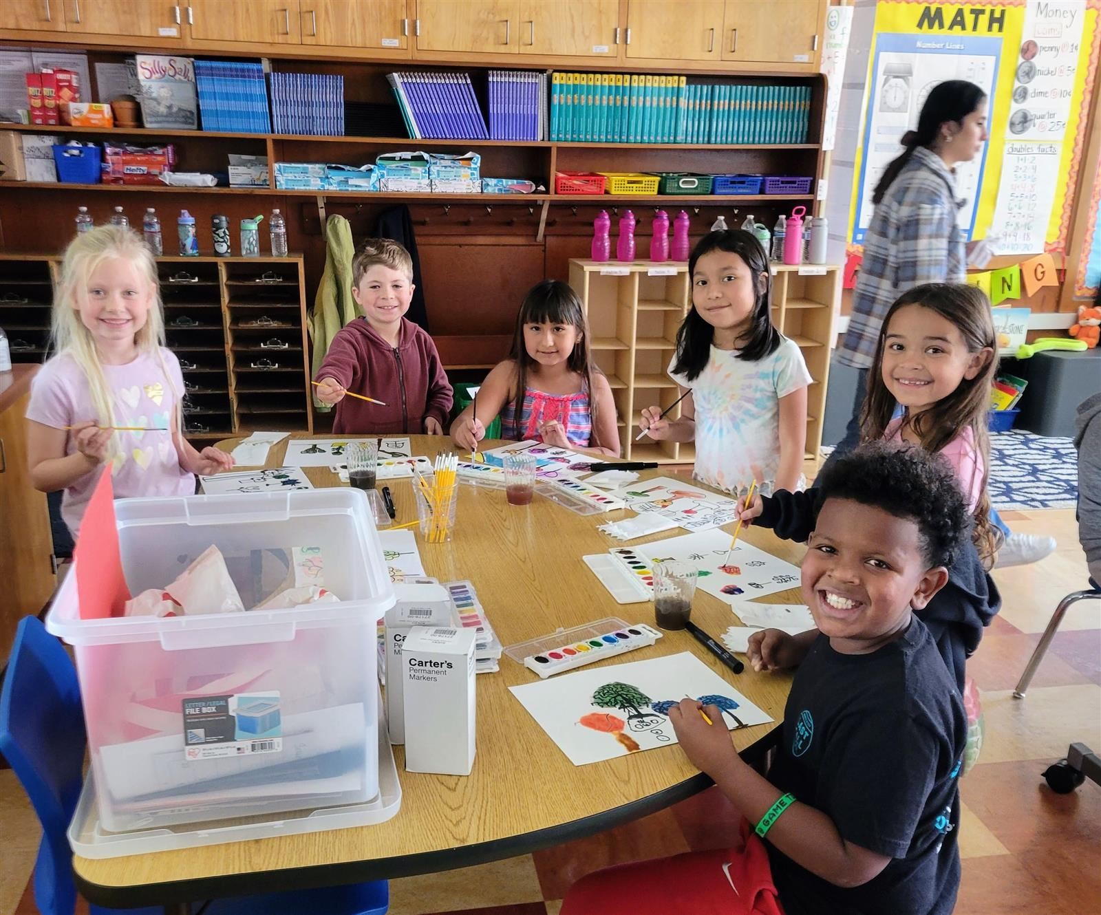 2nd Graders work on a water color project through the Art Docent Program