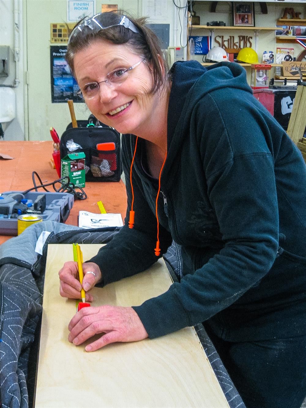 Community Education student learning woodworking