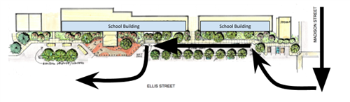 Map of McKinley campus dropoff and pickup flow