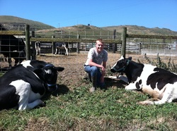 Student with cows