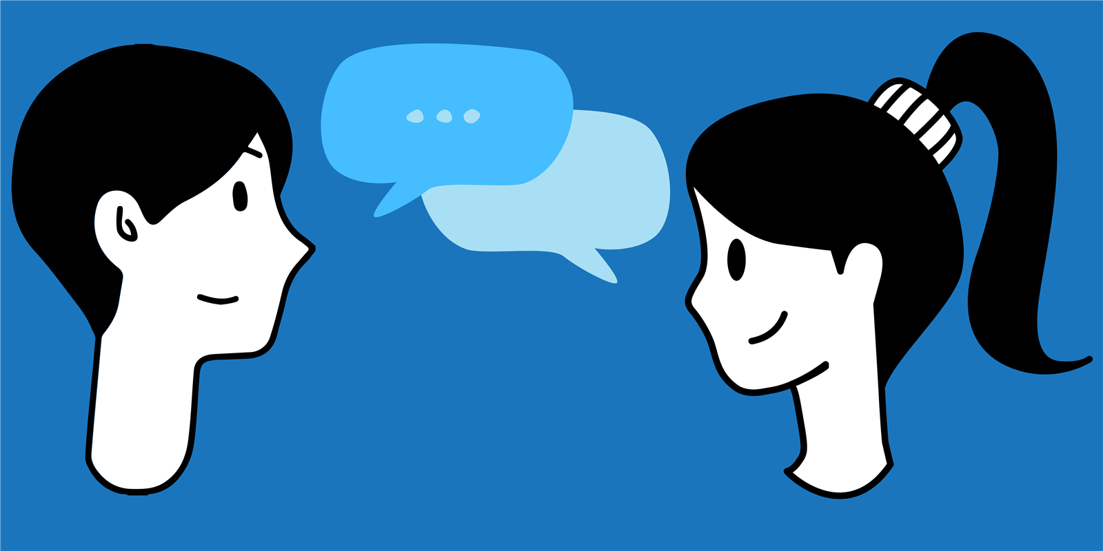 Graphic of two kids facing each other with speech bubbles between them