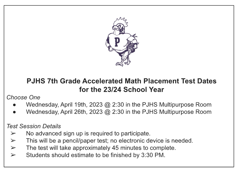 PJHS Incoming 7th Grade Math Assessment